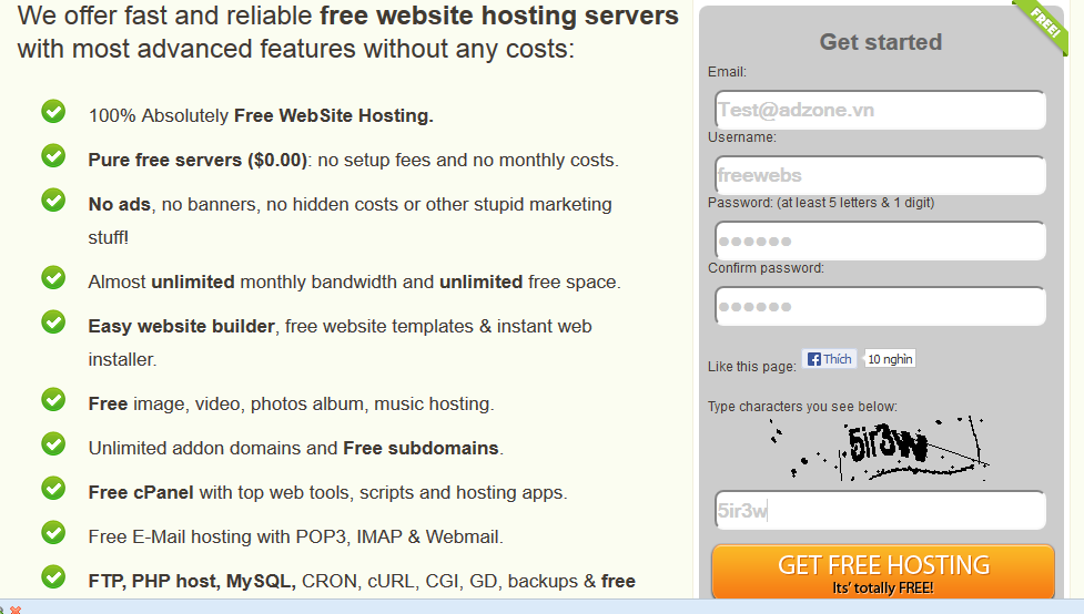 Host miễn phí không giới hạn dung lượng
